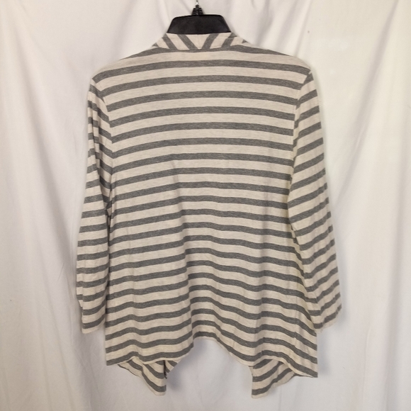 Chico's Modern Stripe 3/4 Sleeve Open Front Jacket - Picture 2 of 6